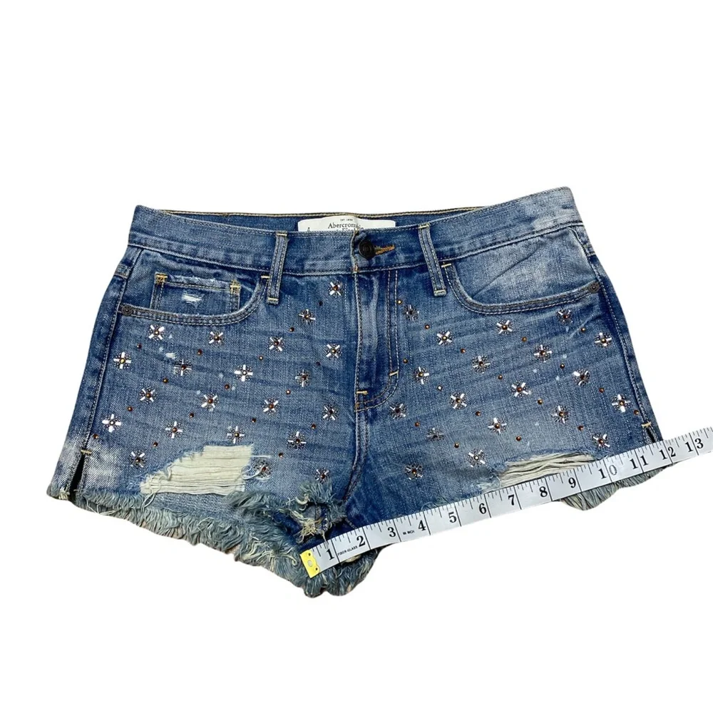 Abercrombie & Fitch High Rise Jean Shorts Women’s 4 Embellished Casual Denim